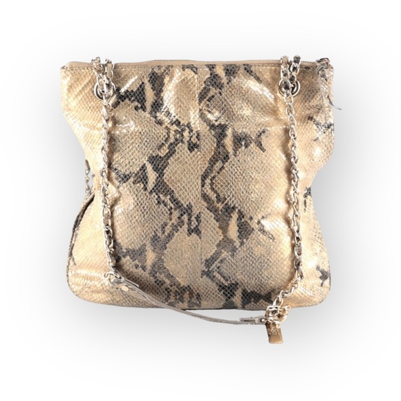 DKNY ᪥ Crossbody Leather Convertible Bag ᪥ Double Chain ᪥ Metallic Python Print - Picture 11 of 16